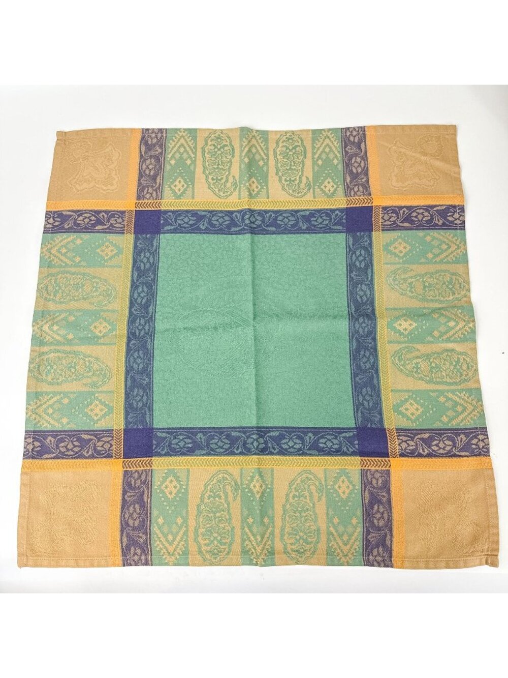 Le Jacquard Francais Primrose Bordier Paisley Green Yellow Cotton Napkin